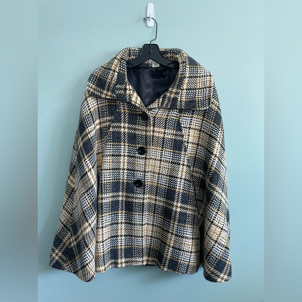 Joolay Anthropologie Plaid Black Yellow Women's Lined Collared Caplet Jacket M/L